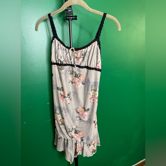 Tic Toc VTG 90s Y2K Lace trim Floral Mesh Mini Babydoll dress Sz L - Picture 2 of 6